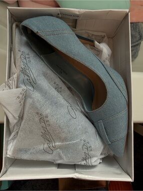Pointed Denim Pump in Light Blue